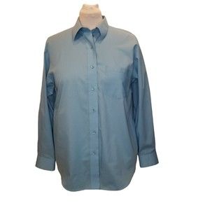 Foxcroft Size 12 Button Down Shirt  Turquoise Blue Wrinkle Free